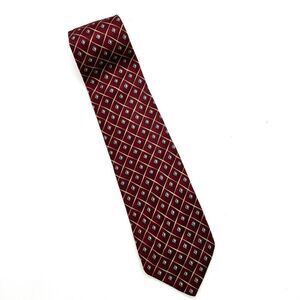 Zylos George Machado 100% Silk Tie Burgundy Cream Light Blue Pattern